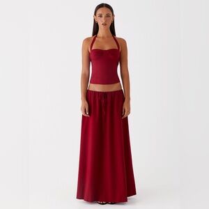 Peppermayo Red Maxi Skirt Pull-On Drawstring Waist